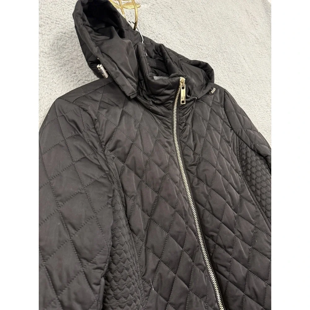 Michael Michael Kors Coat Womens Small Black Quilted‎ Hooded Puffer Long Zip